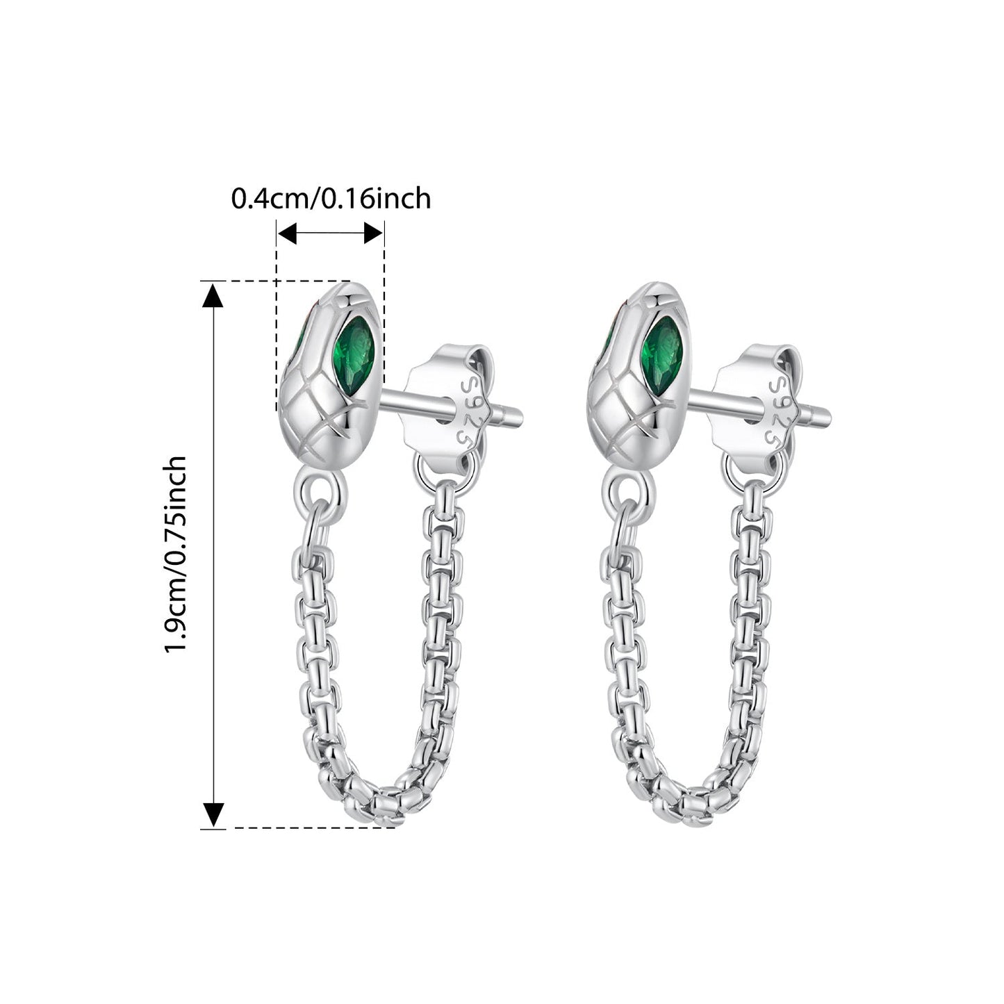 Vintage punk style 1 pair of GAMOER chic snake tassel hoop earrings for women featuring green gemstone eyes. Made of hypoallergenic 925 sterling silver, perfect for music festivals and parties.