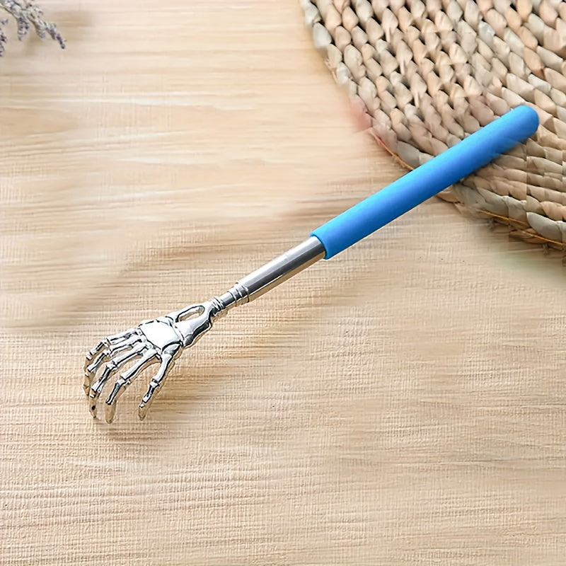 Portable stainless steel back scratcher with extendable claw design for personalized comfort.