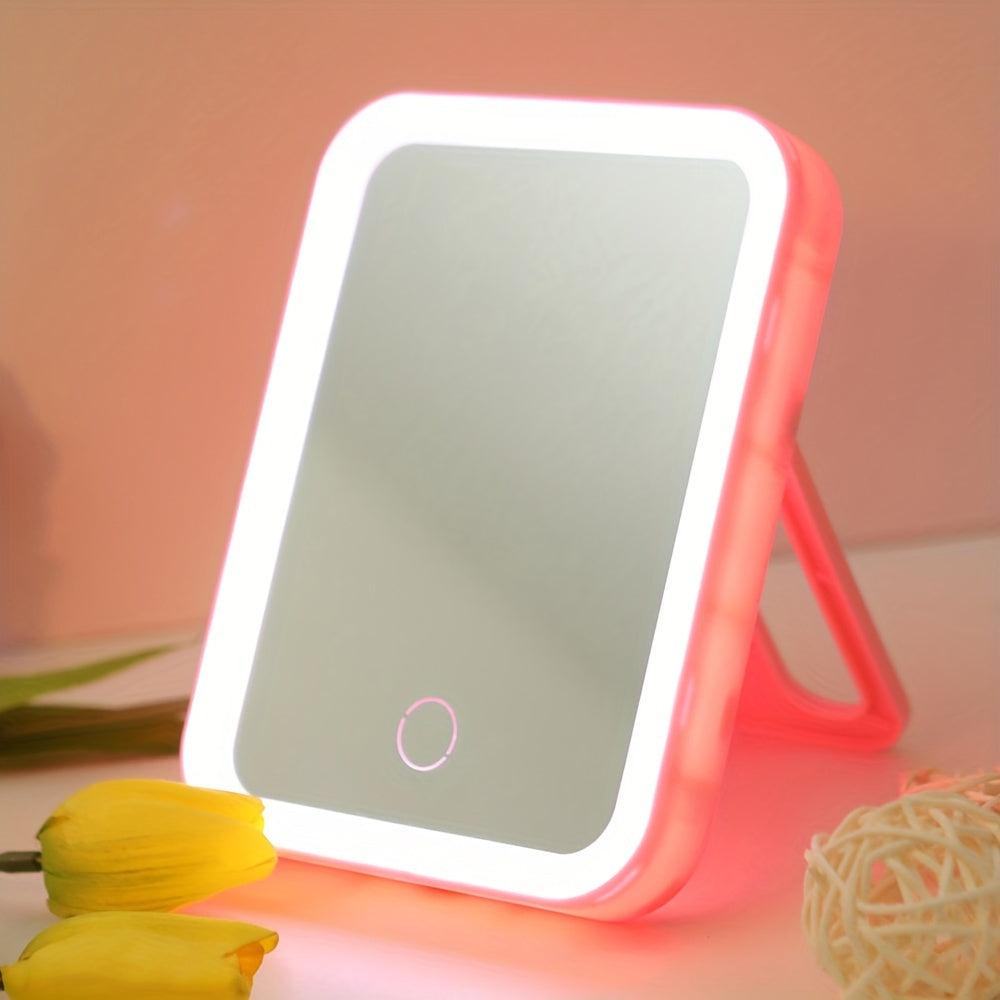 1pc LED Vanity Mirror with Touch Sensor, USB Rechargeable, 3 Light Modes, Portable Tabletop Makeup Mirror, Flower Theme, Plastic Frame, Unscented, Lithium Battery 500mAh, for Bedroom &