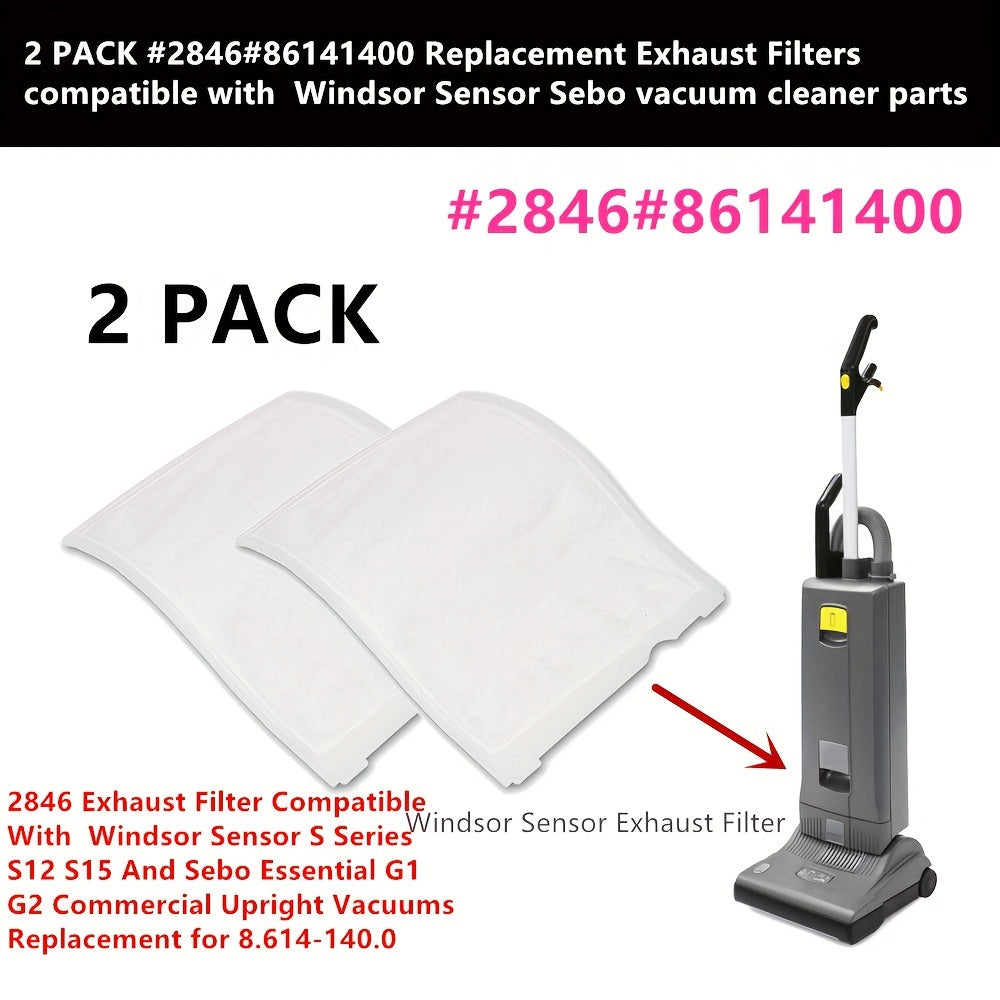 Two pieces of top-quality exhaust filters designed for Windsor Sensor and Sebo Essential upright vacuums - Compatible with S12, S15, G1, and G2 models - A high-efficiency replacement part with the number 8.614-140.0