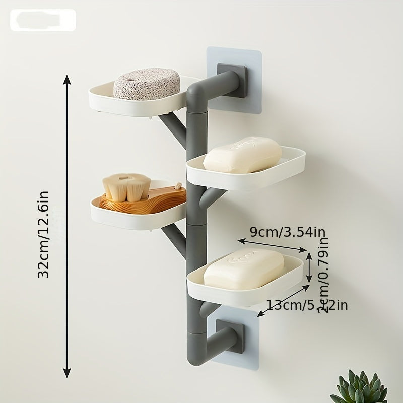 Rotating wall-mounted soap dish with drain - No-drill bathroom organizer for soap and accessories