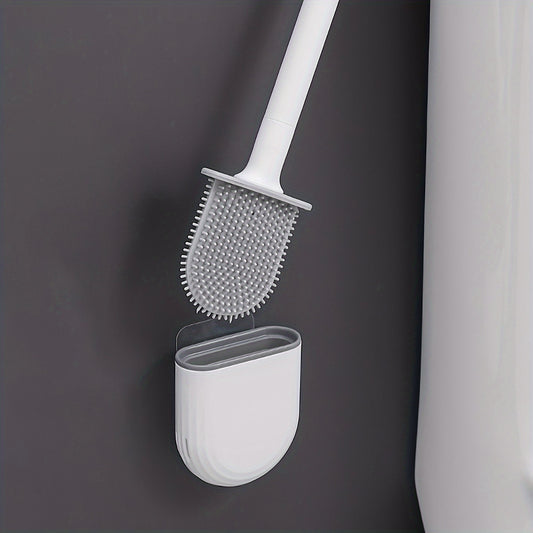 No-Corner Silicone Toilet Brush Set - Wall-Mounted with Long Handle for Easy Cleaning