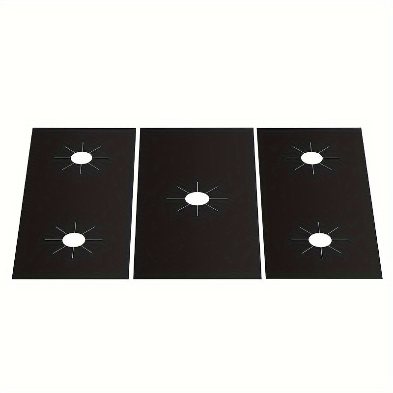 3-pack of gas stove protectors that are highly resistant to high temperatures, measuring at 0.2mm thickness. These mats are easy to clean, reusable, and made of PTFE material. They serve as a protective barrier for your stove, keeping it oil and dirt