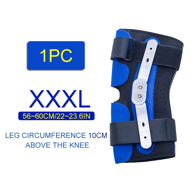 Adjustable hinged knee brace made of neoprene for support during sports and exercise, hand washable.