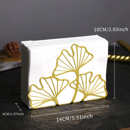 Stylish metal napkin holder with ginkgo leaf design, ideal for dining tables and kitchen decor in restaurants, hotels, and cafes.