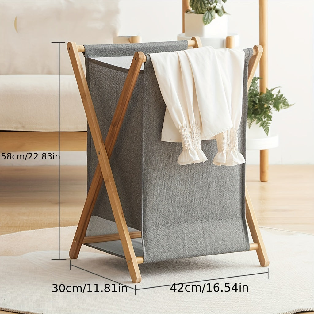 Wood Frame Cloth Hamper with Foldable Waterproof Material - Super Large Capacity Laundry Organizer Basket made of Solid Wood. Perfect for Laundry Room, Bathroom, Bedroom, Living Room, Dorm Storage and Organization. Ideal for Dirty Clothes Storage.