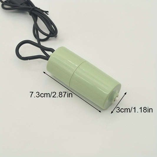 Compact USB aquarium air pump with air stone for fish tanks, available in multiple colors.