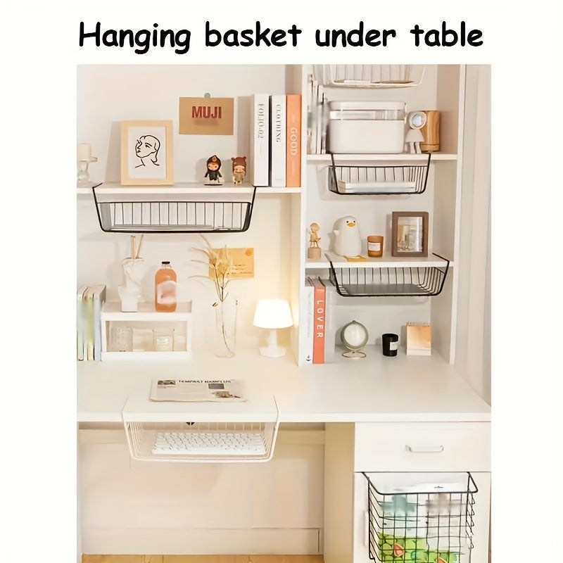 Black Cast Iron Kitchen Cabinet Organizer with Towel Holder - Hanging Basket Shelf for Open Storage, Space-Saving Tiered Storage Rack, No Electricity or Batteries Required