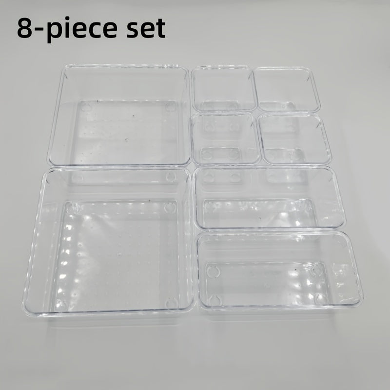 8-Pack Clear Plastic Desk Organizer Bins for Office and Home Organization