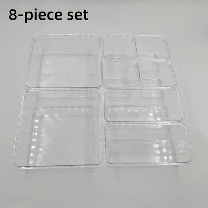 8-Pack Clear Plastic Desk Organizer Bins for Office and Home Organization