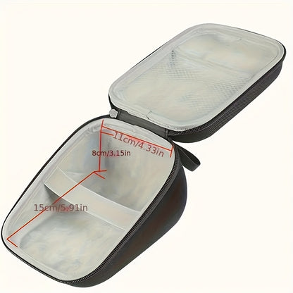 Small carrying case for wireless upper arm blood pressure monitor with cuff storage is portable and convenient for managing health on-the-go.