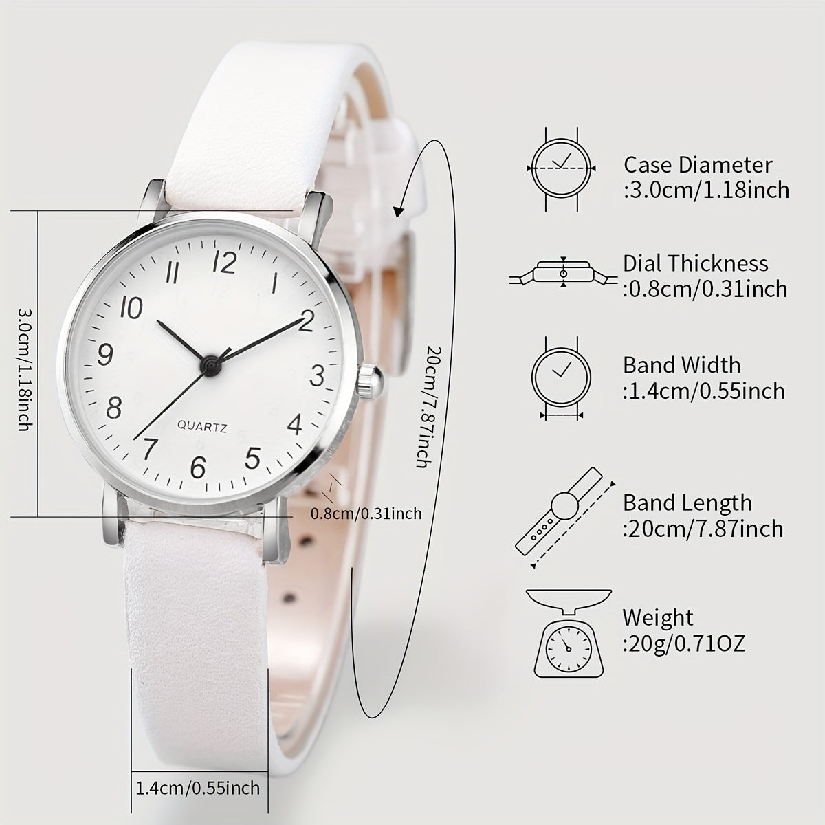 Elegant and minimalist digital dial quartz wristwatch with jewelry (3pcs/set), watch box not included.