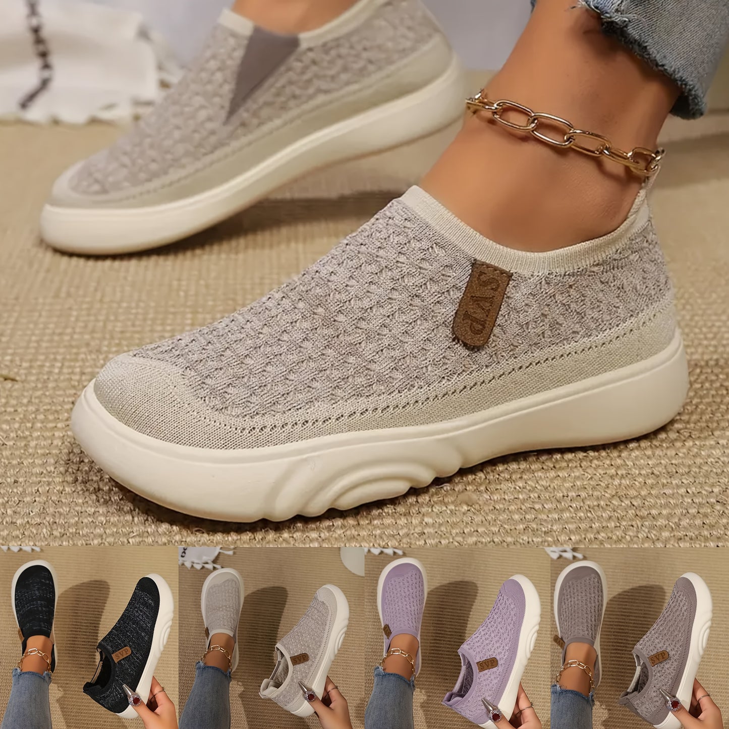 Breathable knit loafers for women with soft sole and round toe - ideal for all seasons.