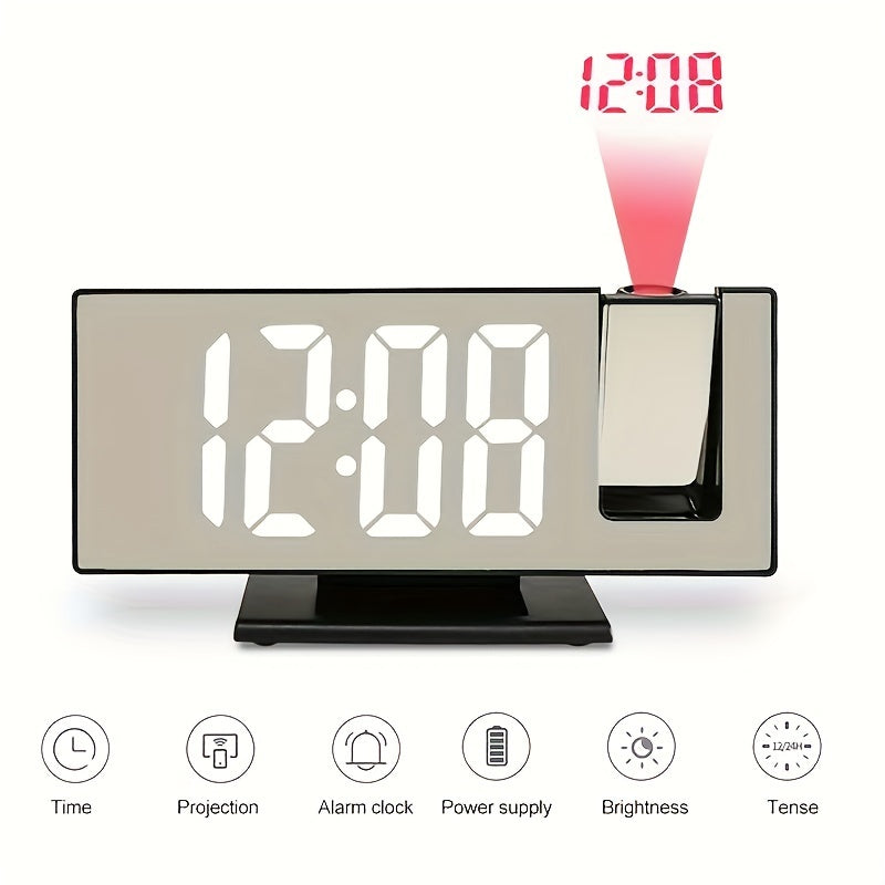 3D LED Mirror Clock with USB power, temperature display, auto brightness. Sleek black design for bedroom & living room. Includes battery & memory time function. ABS material. Living room