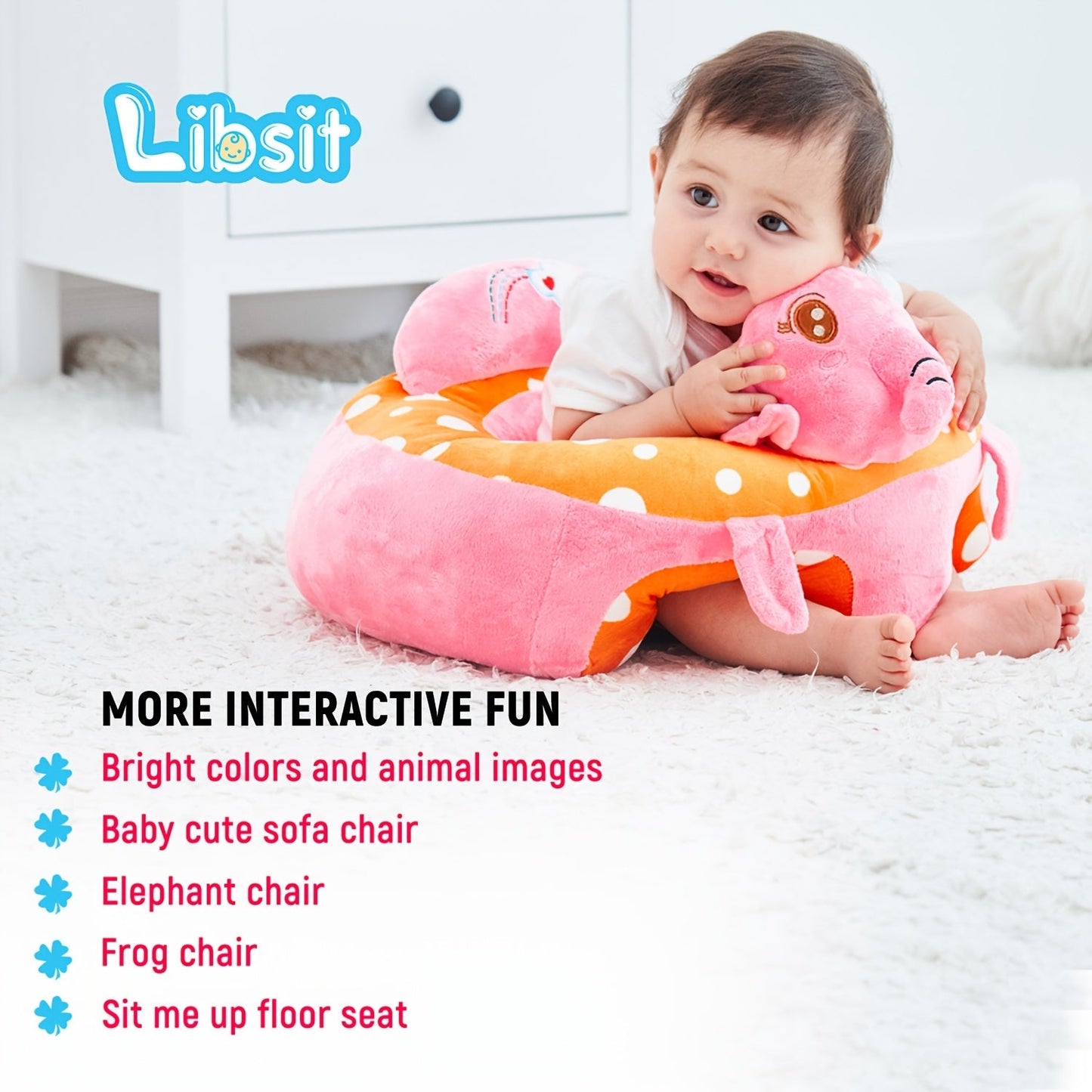 Children's Floor Seat Sofa Chair, Children's Sit Up Floor Seat, Children's Sitting Support Seat for Kids, Portable Plush Cushion Seat for Children to Sit Up and Learn.