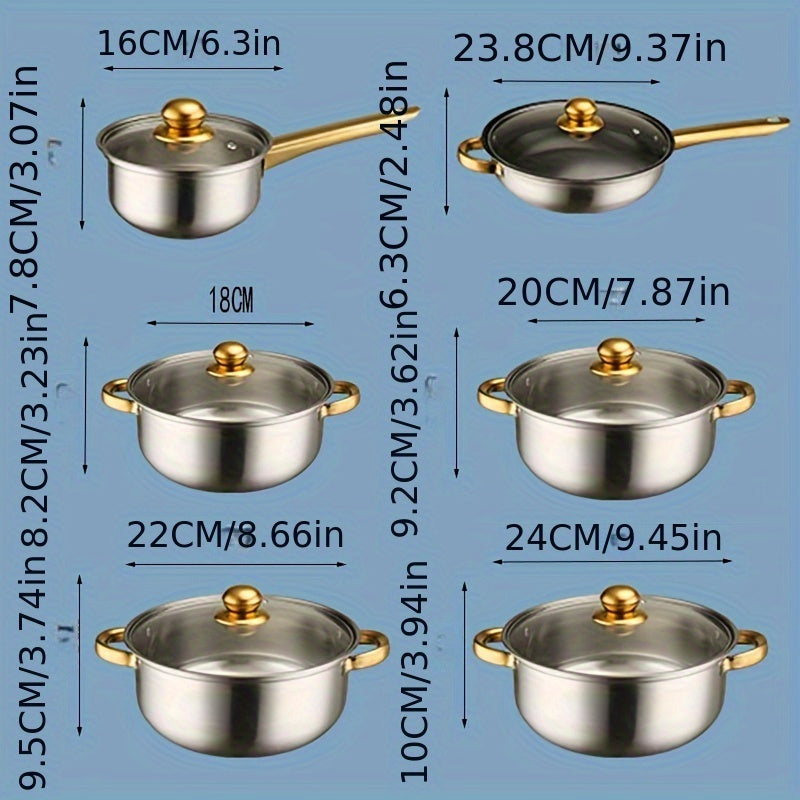 Stainless Steel Cookware Set - 12 Pieces, Brushed Finish, Non-Stick Coating, Ideal for Healthy Cooking, Easy to Clean Kitchen Pots and Pans Collection