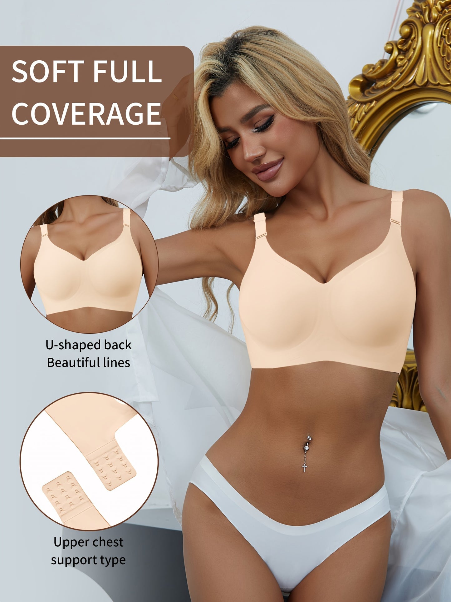 Wireless cami bra with push-up support, comfortable and seamless, for women's lingerie and underwear.