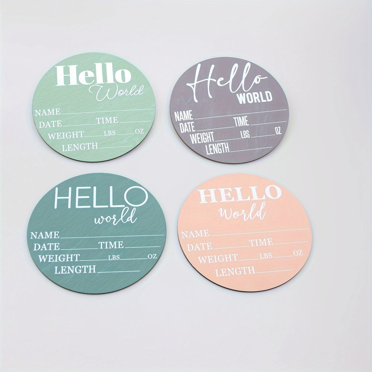 Wooden Birth Announcement Keepsake Plaque - "Hello World" Commemorative Sign with Space for Photo Props and Memory Display of Fillable Details