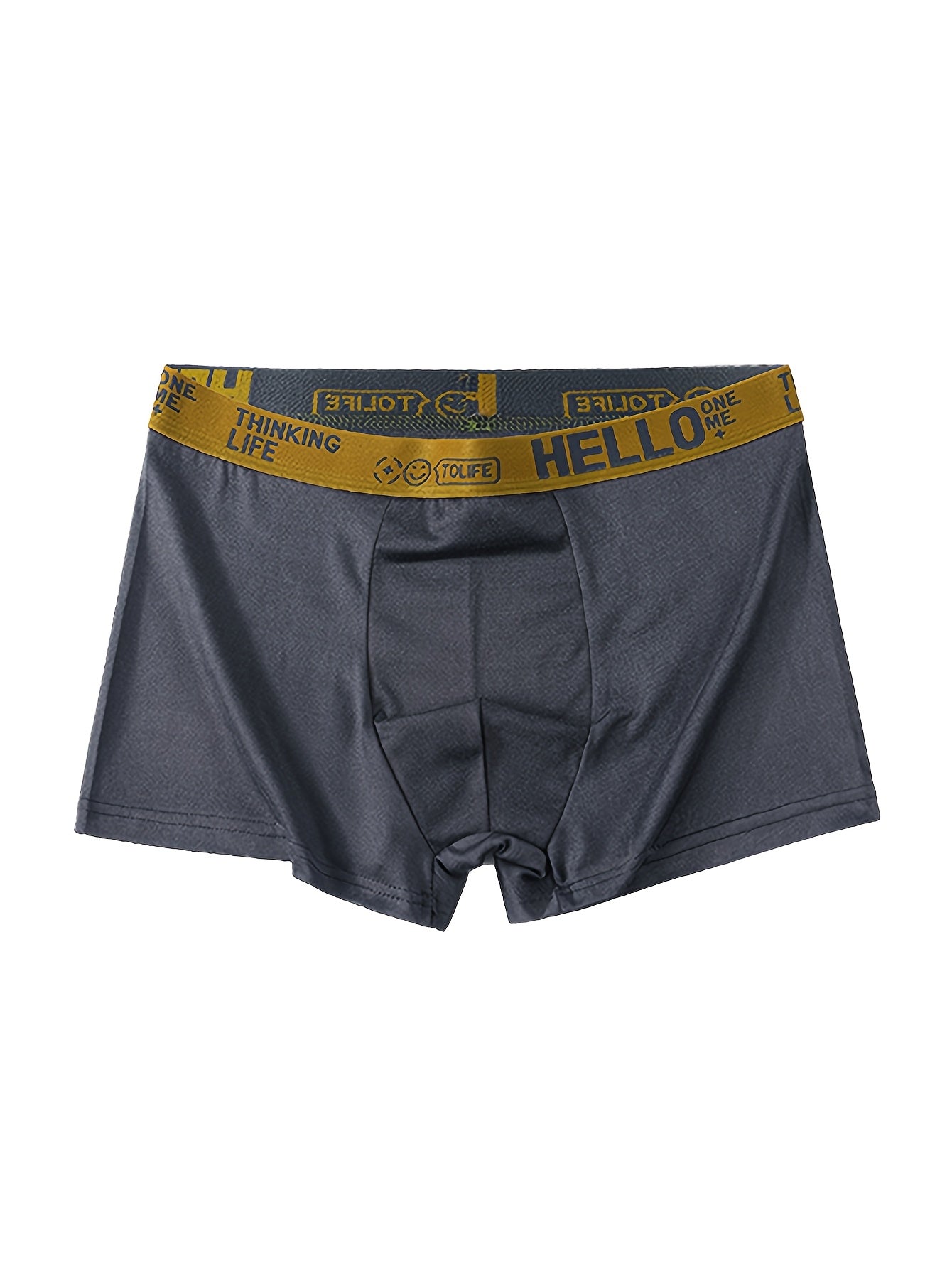 Men's boxer briefs with random 'Hello' print available in sets of 1, 4, 6, or 10. Fashionable, breathable, and comfortable with high stretch and quick-drying capabilities for sports.