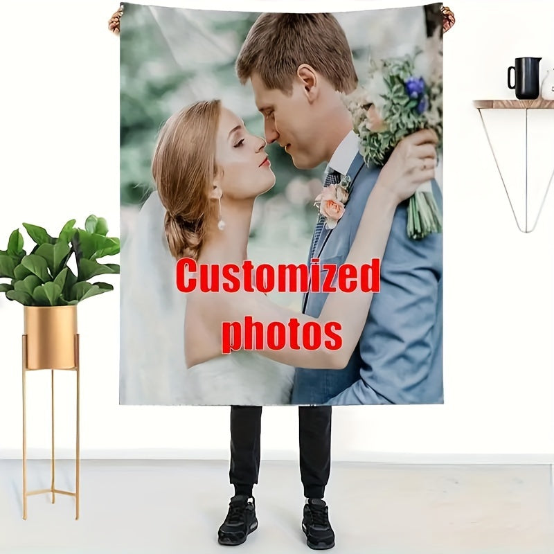 Personalized Throw Blanket with Customizable Photo - Contemporary Design, All-Season Knitted Polyester, Perfect for Gifting on Holidays, Birthdays, and Memorials - Cozy Comfort for Home, Travel, and Office.