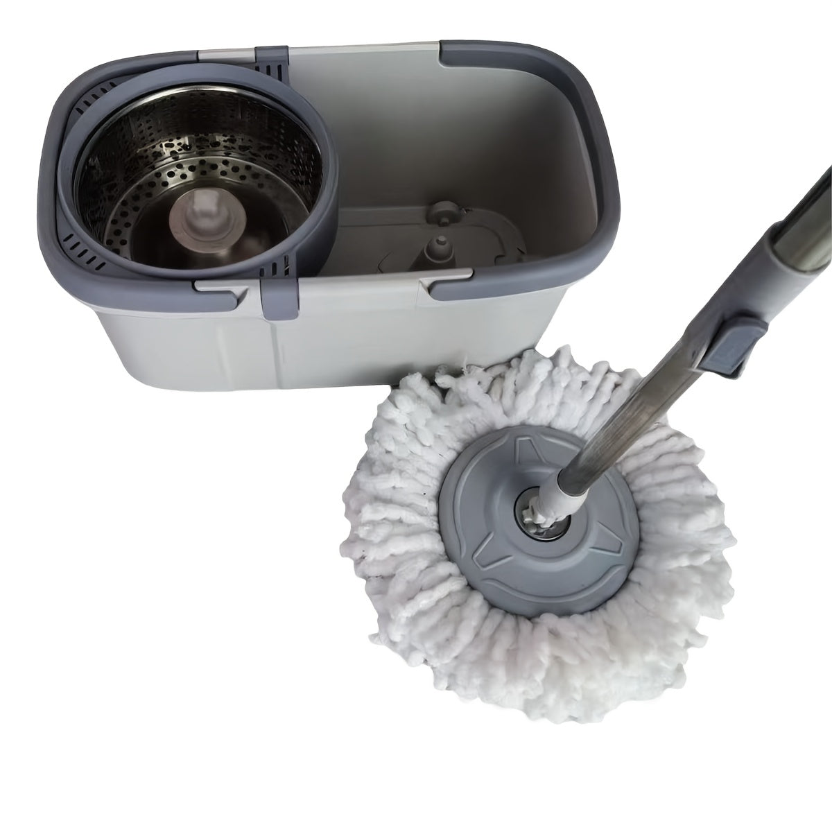 Get the 1pc Dual Drive Rotary Mop Set for effortless floor cleaning. This set includes an Automatic Dehydrating Bucket that eliminates the need for hand washing. Made from durable plastic with a stainless steel handle, the Spin-Dry Round Bucket is