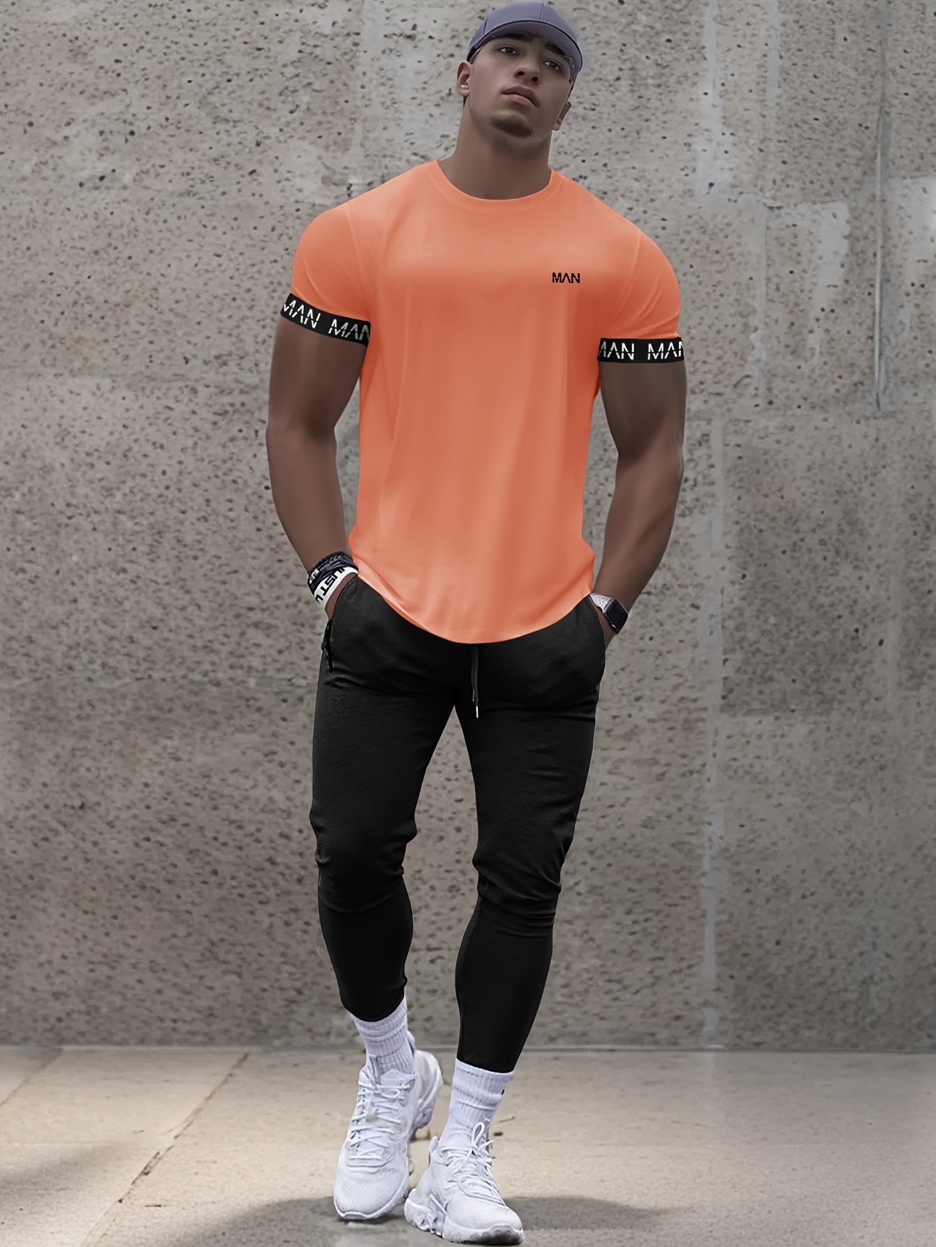 Men's lightweight athletic t-shirt made from a breathable and stretchy blend of polyester and elastane, suitable for gym, running, and training. Machine washable.