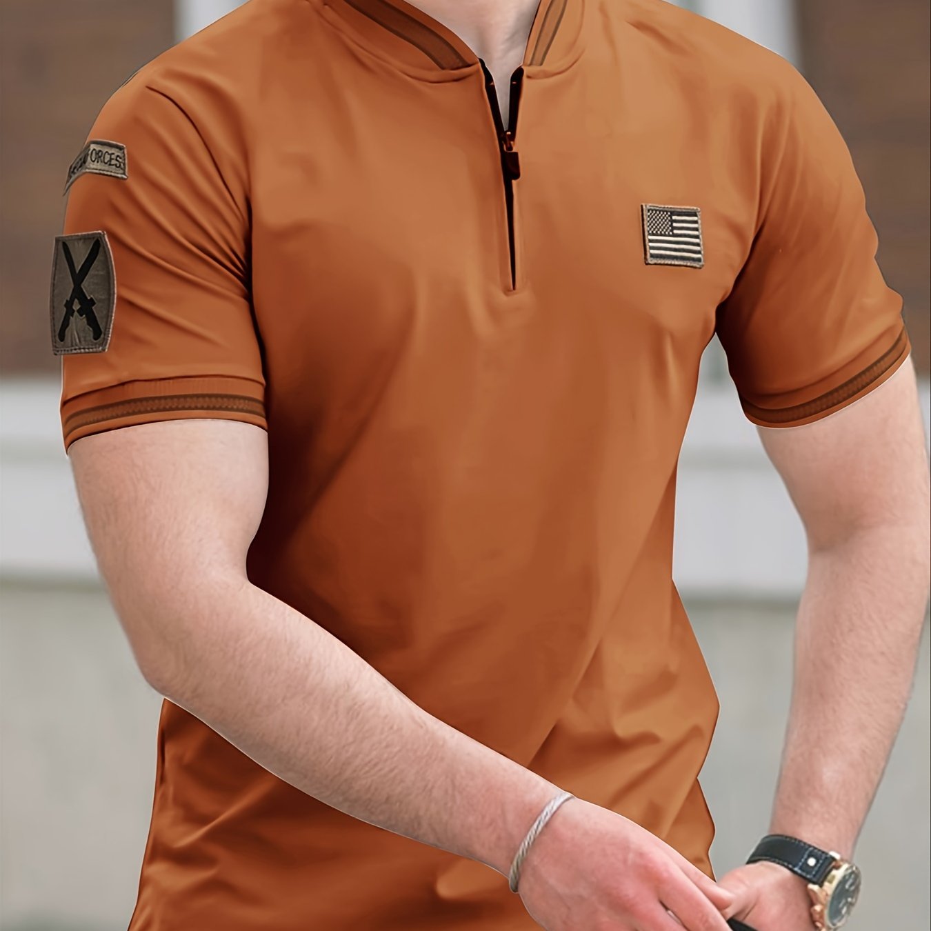 Men's breathable shirt with zipper, geometric pattern, machine washable - ideal for casual or outdoor wear such as golf, hiking, or beach outings.