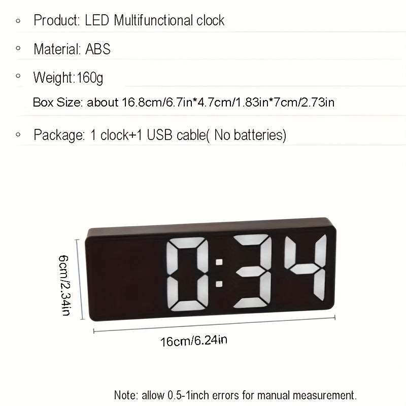 Smart LED desk alarm clock with voice control, silent alarm, snooze function, and wake up alarm.