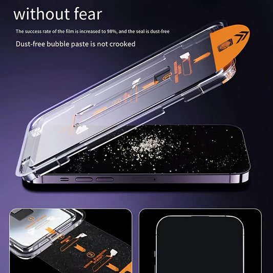 3pcs Tempered Glass for iPhone 13/13 Pro/13 Pro Max with Anti-Fingerprint, Easy Installation, Shatter-Resistant, and Oleophobic Coating for enhanced durability on all iPhone models.