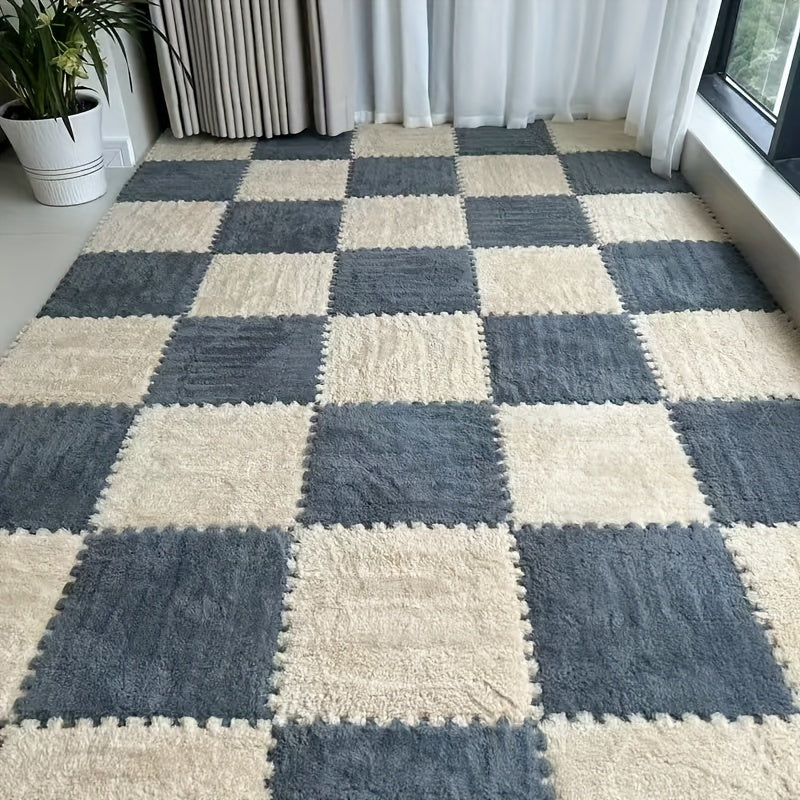 Modern plush patchwork carpet suitable for all seasons, ideal for bedroom, living room, coat room, rental house renovation - 40 pieces.