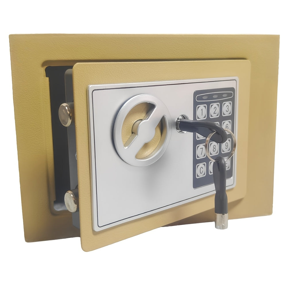 Luxury digital security safe with steel construction, dual entry methods, and keyboard lock for office, hotel, or business use, ideal for storing cash and valuables securely.