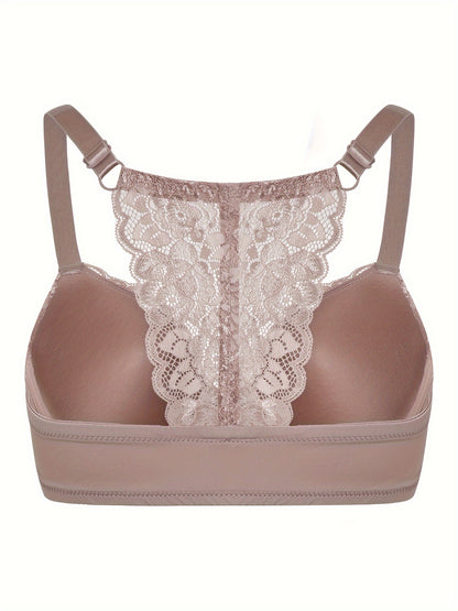 2 plus-size lace front closure bras for women with sexy racerback design, lightly padded and underwire support. Ultra-soft, lightweight, and comfortable for casual wear.