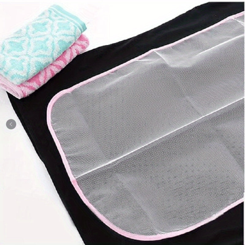 Set of 3 Pink Mesh Ironing Pads with Blue Trim - Heat Resistant, No Electricity Required, Safeguards Clothes & Surfaces, Convenient Carry Handle for Home Use