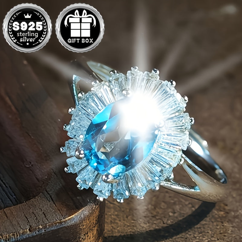 925 Sterling Silver-da ajoyib ko'k oval topaz pandant halqa, rasmiy tadbirlar va norasmiy kiyimlar uchun ideal