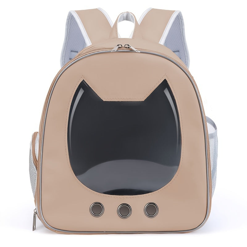 Portable cat backpack carrier with water-resistant material, breathable design and zip closure. Features comfortable shoulder straps for cats and small dogs, perfect for outdoor adventures.