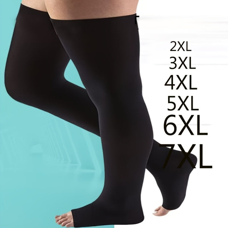 1 Pair Extra Large Graduated Thigh High Compression Stockings for Women and Men, 20-30mmHg Over-the-Knee Pressure Socks, Nylon-Spandex Blend, Solid Color, Knit Fabric, 450 g/m², Machine