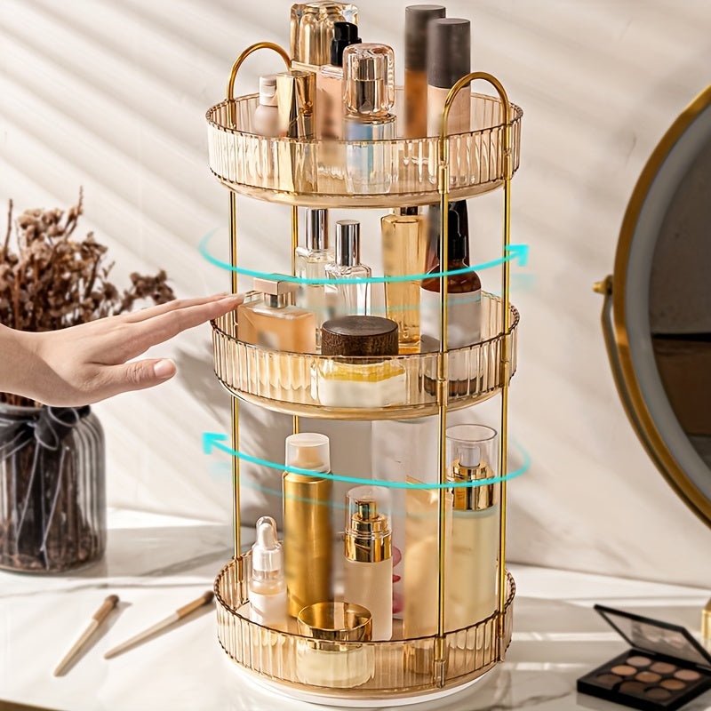 360° Rotatable Makeup Brush Holder and Cosmetic Storage Rack with multiple compartments for organizing bedroom and dorm essentials.