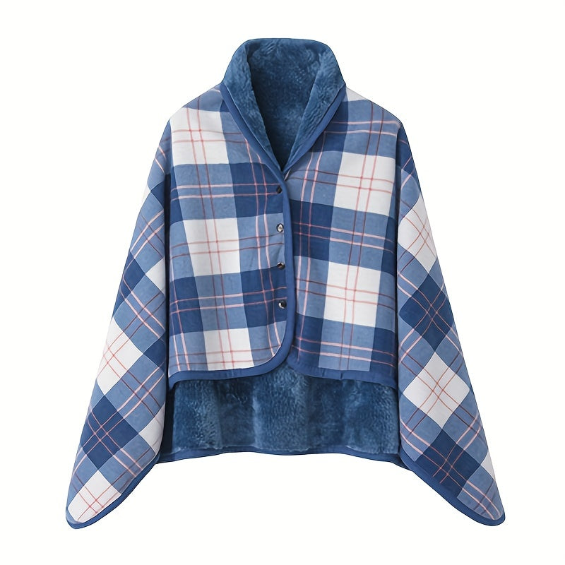 Thick Plaid Pattern Polar Fleece Throw Blanket - Multifunctional Shawl Blanket with Double Layer, Perfect for Autumn and Winter Office Wear