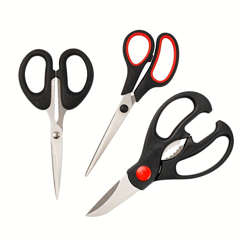 Set of 3 Kitchen Scissors - Stainless Steel Shears, Multi-Purpose Meat Scissors, Essential Kitchen Gadgets and Accessories