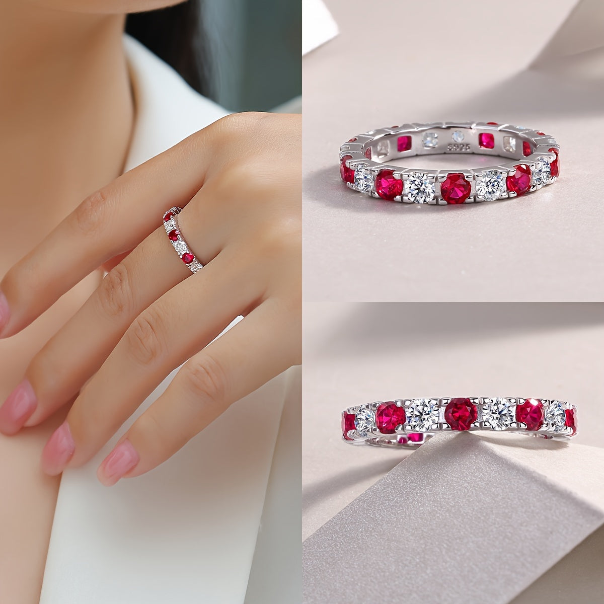 Moissanite and Lab-Grown Emerald/Ruby/Sapphire Ring in 925 Sterling Silver with 18k Gold Plating, Suitable for Both Women and Men. Ideal as a Wedding Ring or as a Perfect Gift for any Occasion, whether it be Everyday Wear or Milestone Celebrations.