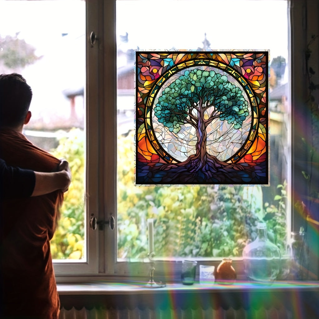 Sunburst Electrostatic Window Cling Tree of Life - Reusable, Washable PVC Decal for Glass in Living Room & Bedroom