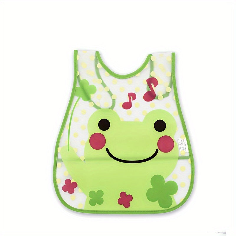 Waterproof bib for boys and girls with snap closure, dirt-resistant pockets, cute strawberry and car prints, made of comfortable EVA material. Suitable for universal feeding, featuring