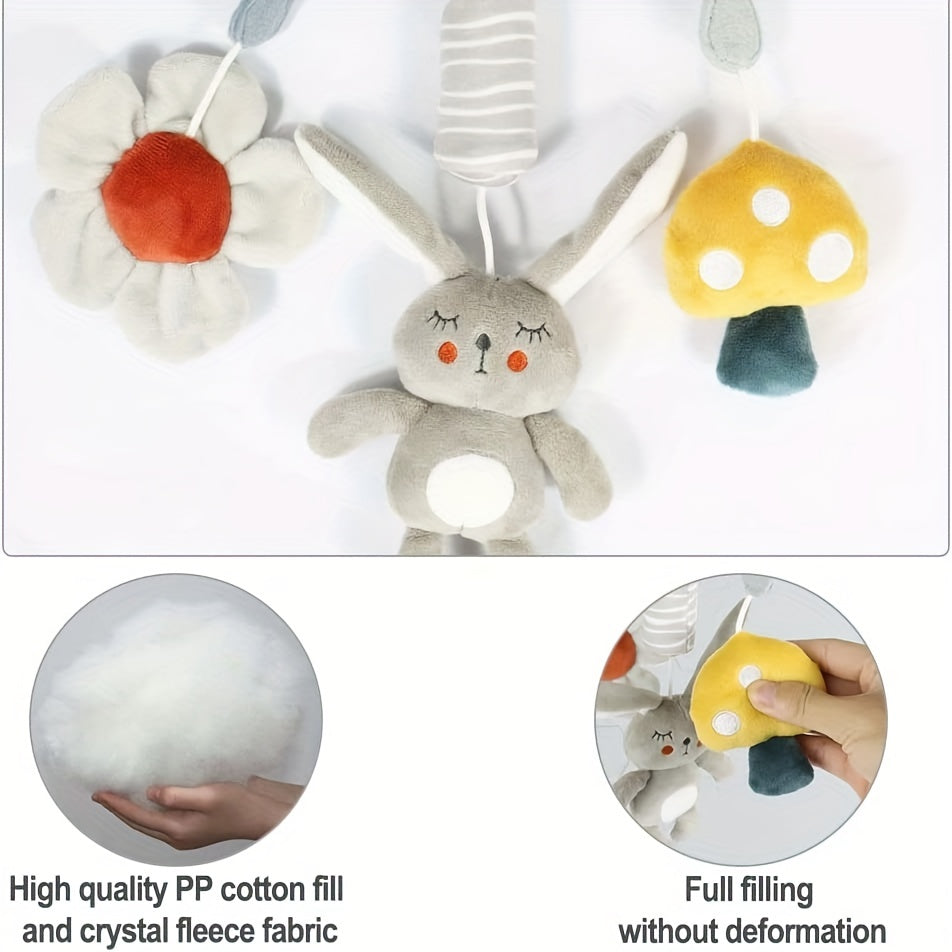 Soft plush animal wind chime, ideal for attaching to baby's car seat, stroller, or crib!