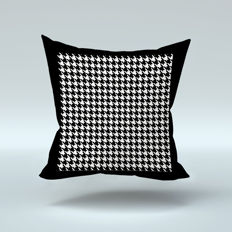 This stylish houndstooth throw pillow cover features a chic design, measuring 44.96cm square. The double-sided print is made of soft polyester and includes a convenient zip closure. Perfect for adding a touch of elegance to your living room or bedroom