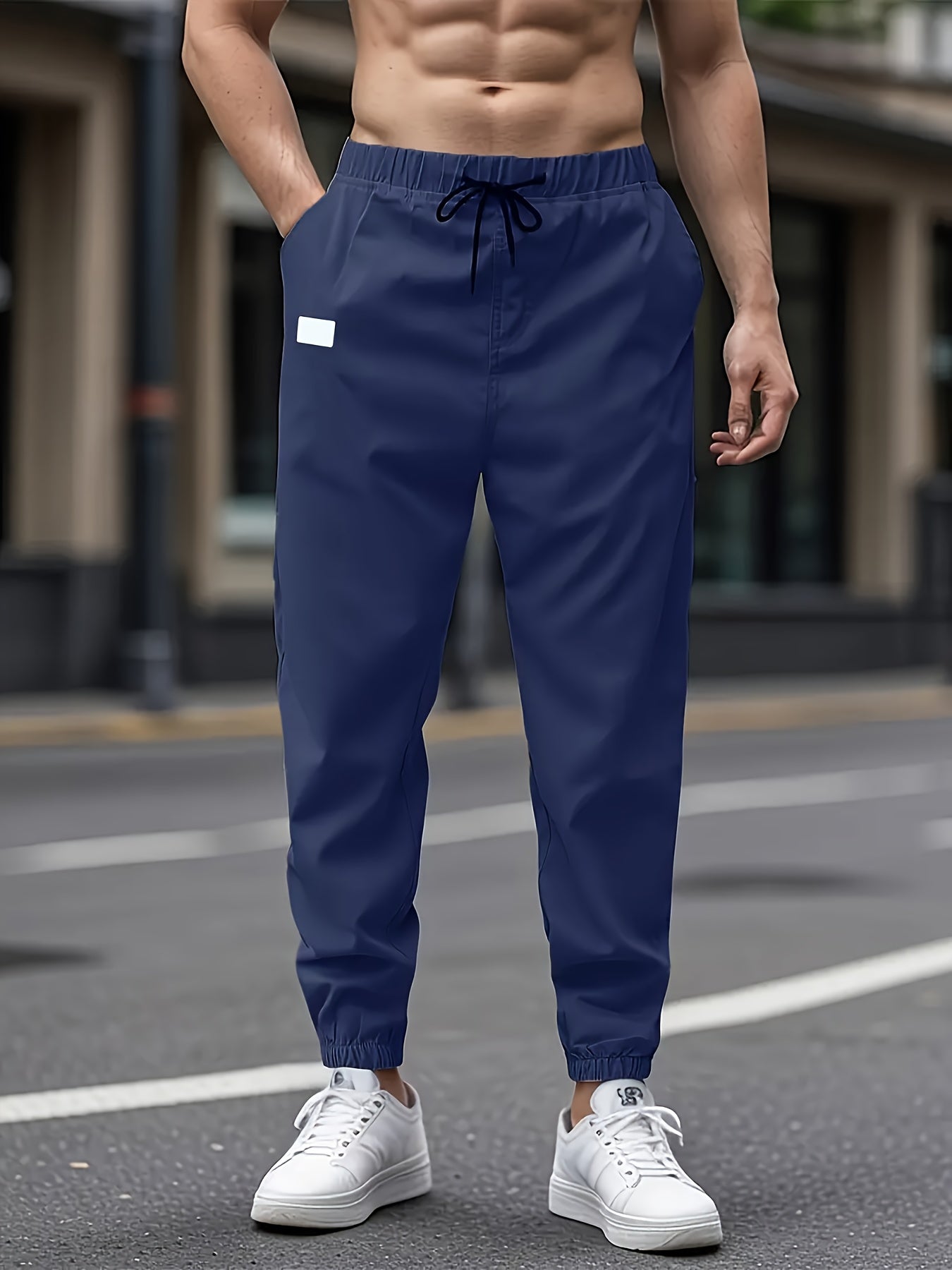 Men's casual cargo pants with drawstring waist, non-stretch polyester fabric, regular fit, lined with polyester, ideal for weekend wear.