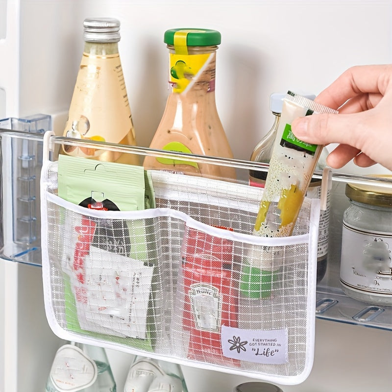 Refrigerator Storage Organizer Set with Double-grid Bags for Kitchen Side Door, Wall-mounted Sorting System for Household Organization - Includes Kitchen Accessories