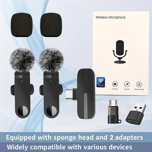 Wireless Lavalier Microphone for Type-C/USB/Android Devices with Omnidirectional Receiver, Noise Cancellation, Auto Pairing, 65-foot Range. Ideal for Interviews, Podcasts, Video Blogs, and