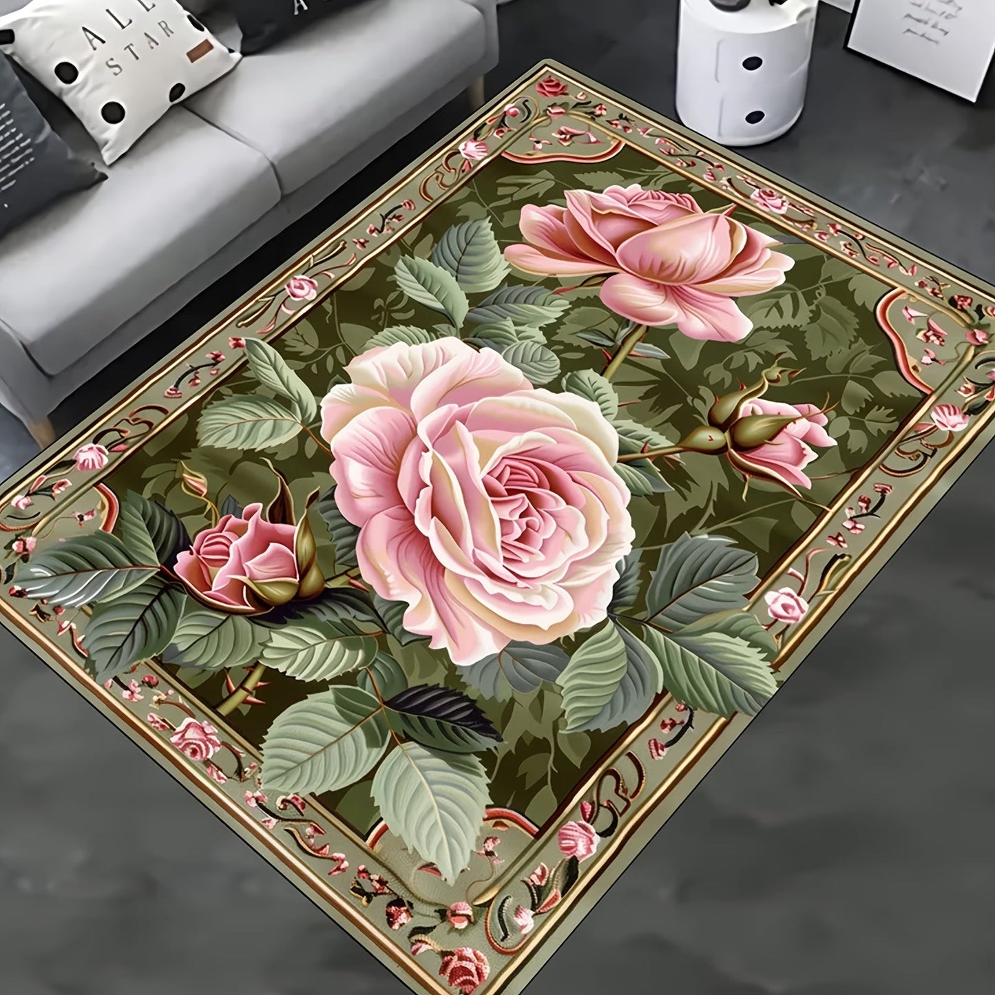 Pink Rose Pattern Area Rug - Soft, Non-Slip, and Durable Polyester Floor Mat perfect for Living Room and Kitchen Decor, Easy to Clean