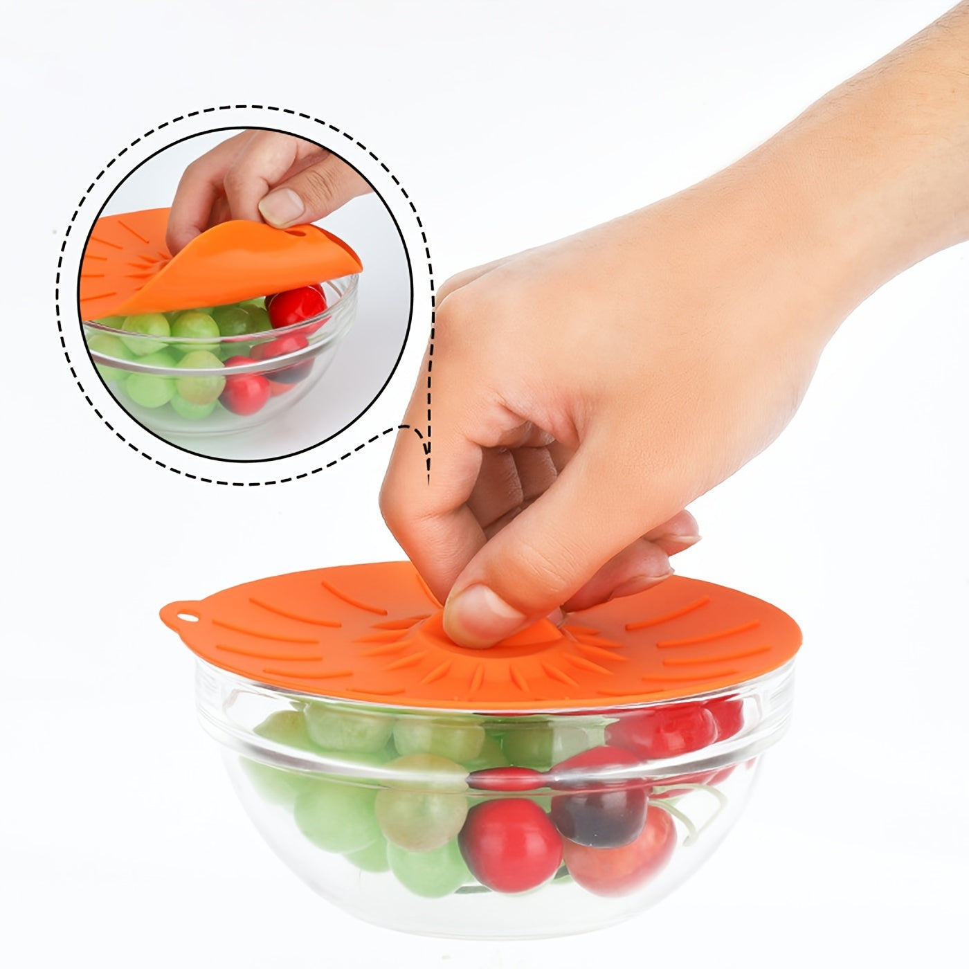 Set of 5 Silicone Lids - Durable and Eco-Friendly Covers for Bowls, Pots, and More - Safe for Heat, BPA-Free, and Dishwasher-Friendly - Ideal for Microwave, Oven, and Fridge Use - Convenient Hanging Buckle for Easy Storage.