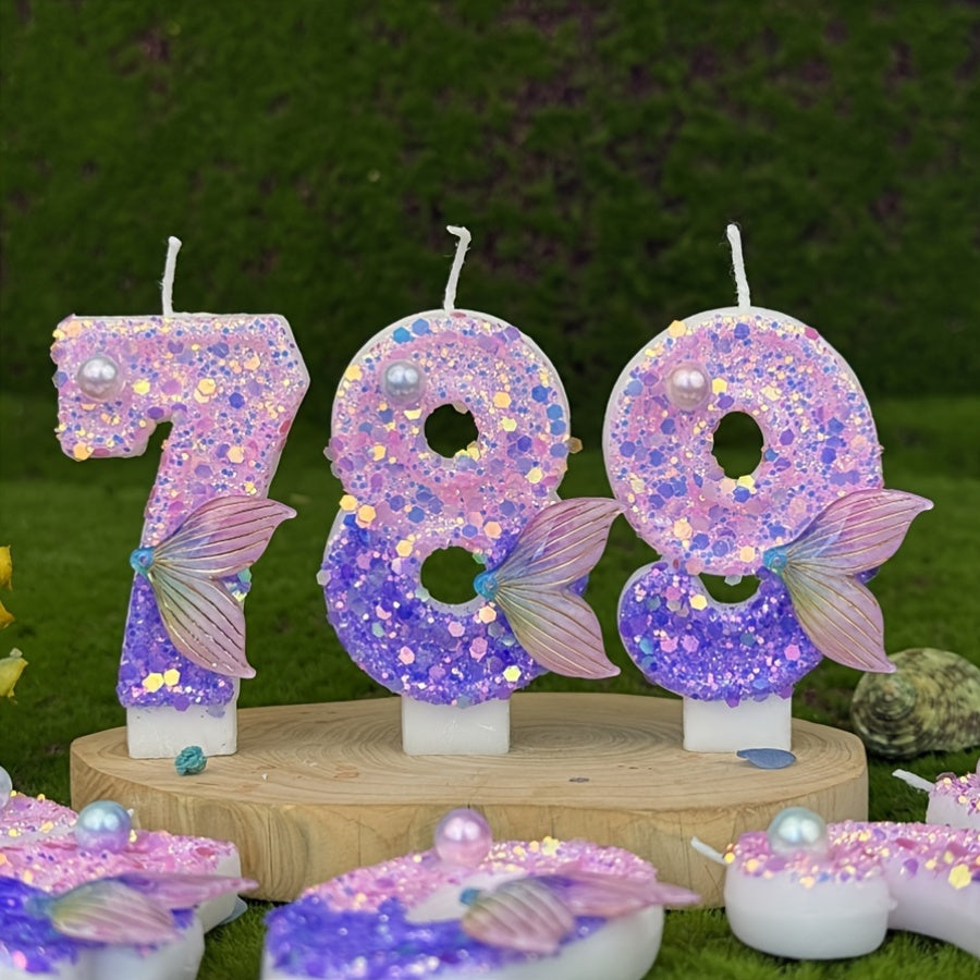 1pc 3D number birthday candle with glittering sparkles, perfect for decorating cakes for birthdays, anniversaries, and festive celebrations.